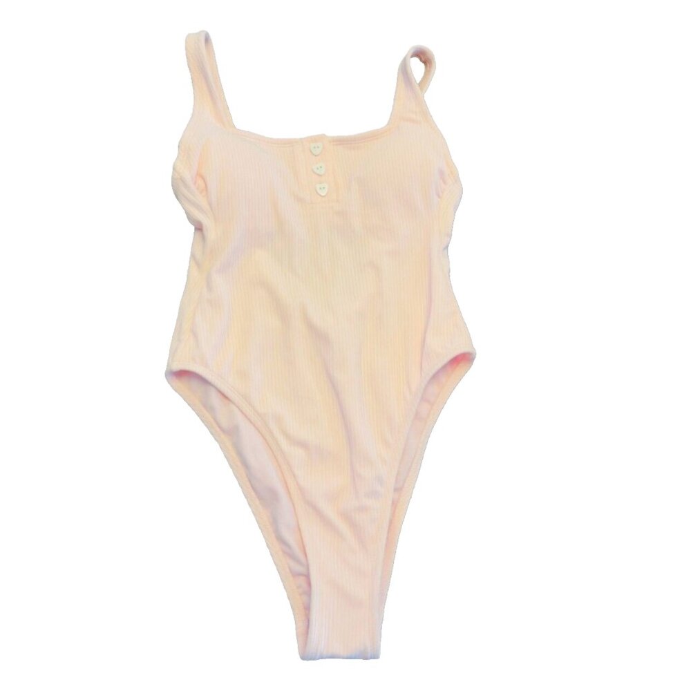 NWOT Stoney Clover Cheeky High-Leg One-Piece Pink Ribbed Swim Suit - XXS